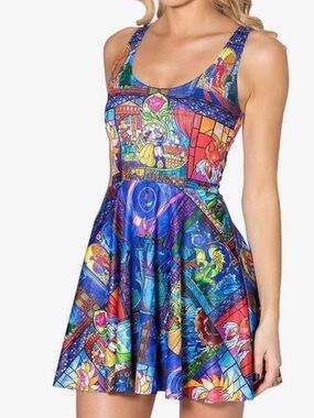 Blackmilk Disney Blue Multicolor Stained-Glass Fit & Flare Dress women